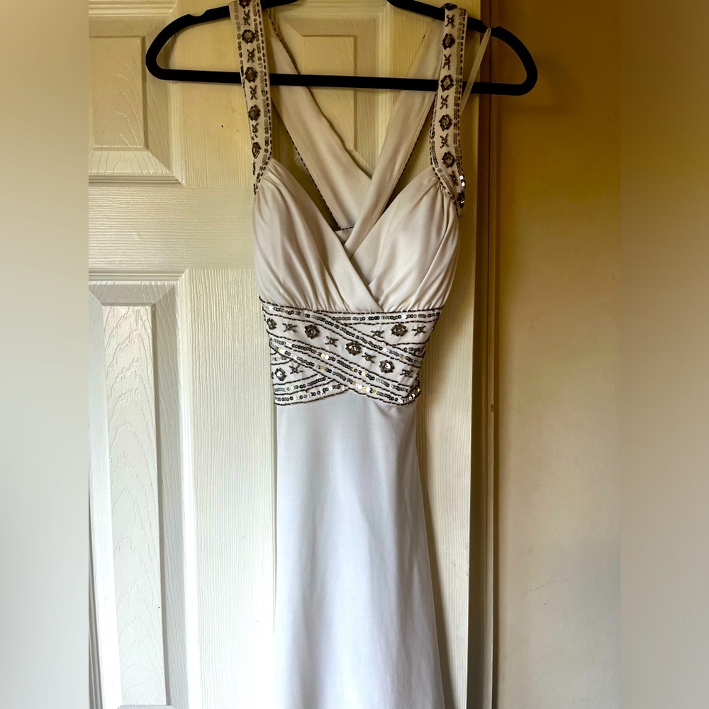 NWT Hailey Logan brand white cross strap jeweled dress size 2